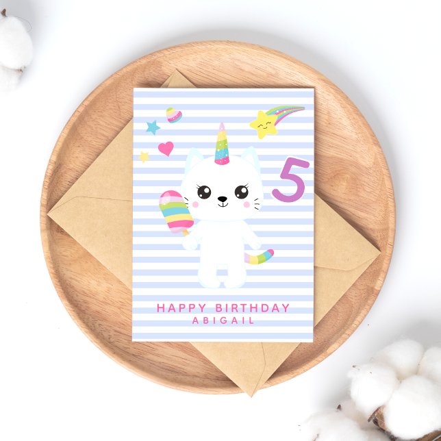 Cute Unicorn Cat - Custom Age Kids' Birthday  Postcard (Creator Uploaded)