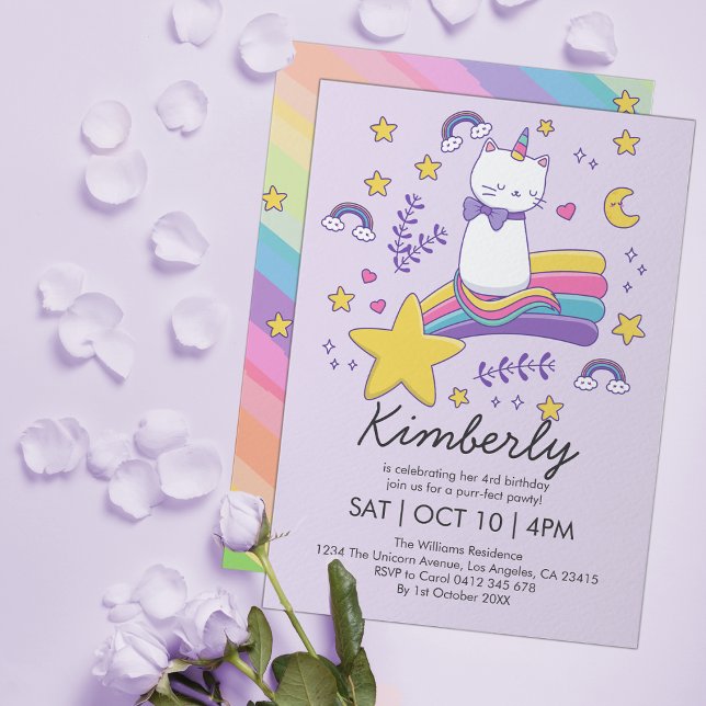 Cute Unicorn Cat Kids Birthday Party Invitation (Creator Uploaded)