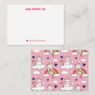 Cute Unicorn Cat Rainbow Cloud Valentine's Day Card