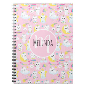 Cute Unicorn Cats Light Pink Pattern Notebook