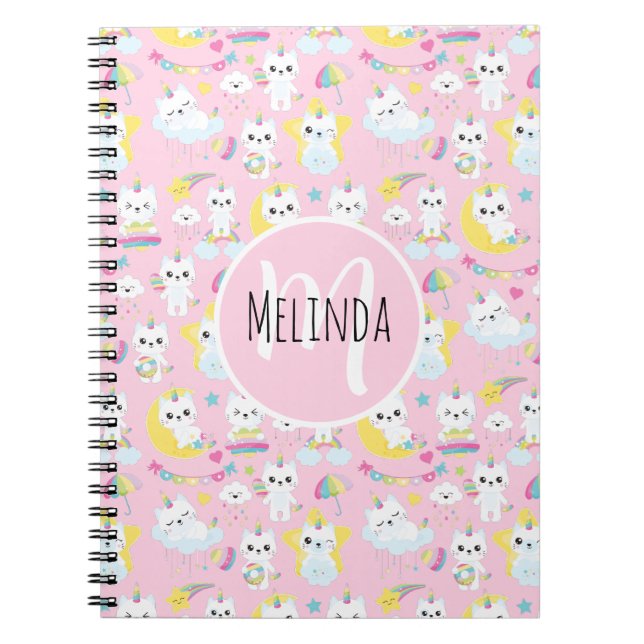 Cute Unicorn Cats Light Pink Pattern Notebook (Front)