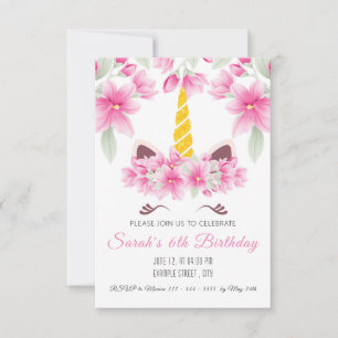 Cute Unicorn Children Birthday Invitation