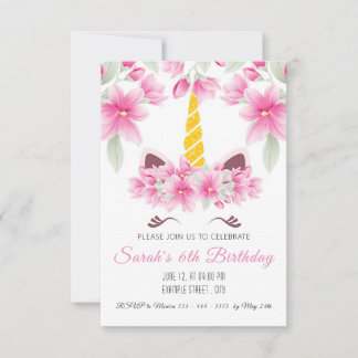 Cute Unicorn Children Birthday Invitation