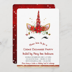Cute Unicorn Christmas Cookie Exchange Party Invitation