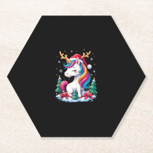 Cute Unicorn Christmas Girls Kids Xmas Santa Hat U Paper Coaster