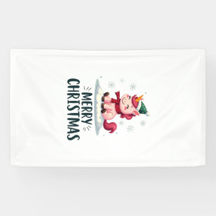 Cute unicorn Christmas hat unicorn Christmas T-Shi Banner