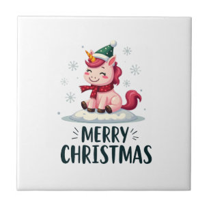 Cute unicorn Christmas hat unicorn Christmas T-Shi Ceramic Tile