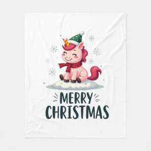 Cute unicorn Christmas hat unicorn Christmas T-Shi Fleece Blanket