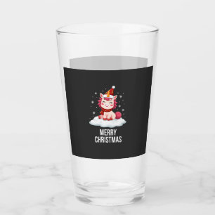 Cute unicorn Christmas hat unicorn Christmas T-Shi Glass