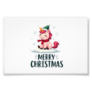 Cute unicorn Christmas hat unicorn Christmas T-Shi Photo Print