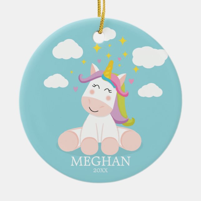 Cute Unicorn Christmas Ornament (Front)