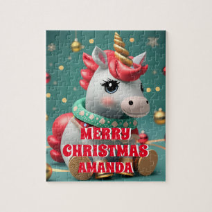 Cute Unicorn Christmas Personalised Kids  Jigsaw Puzzle