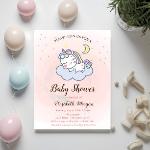Cute Unicorn, Cloud, Stars Baby Shower Invitation