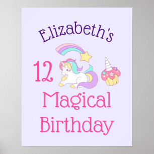 Cute Unicorn Colourful Shooting Star & Cupcake Poster