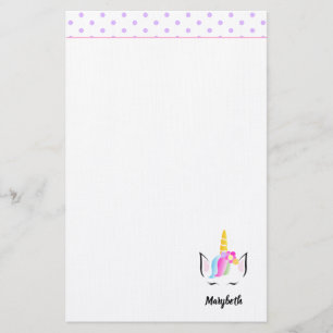 Cute Unicorn crown drawing Girl's name Stationery