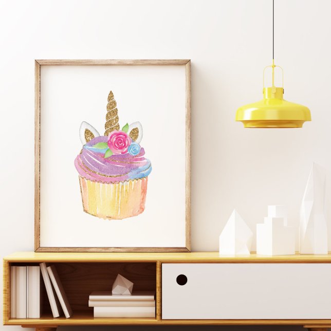 Cute Unicorn Cupcake Kids Birthday Party Poster (Creator Uploaded)