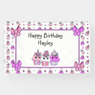 Cute Unicorn Cupcakes Girl's BIrthday Banner