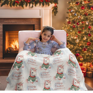 Cute Unicorn Custom Christmas Fleece Blanket