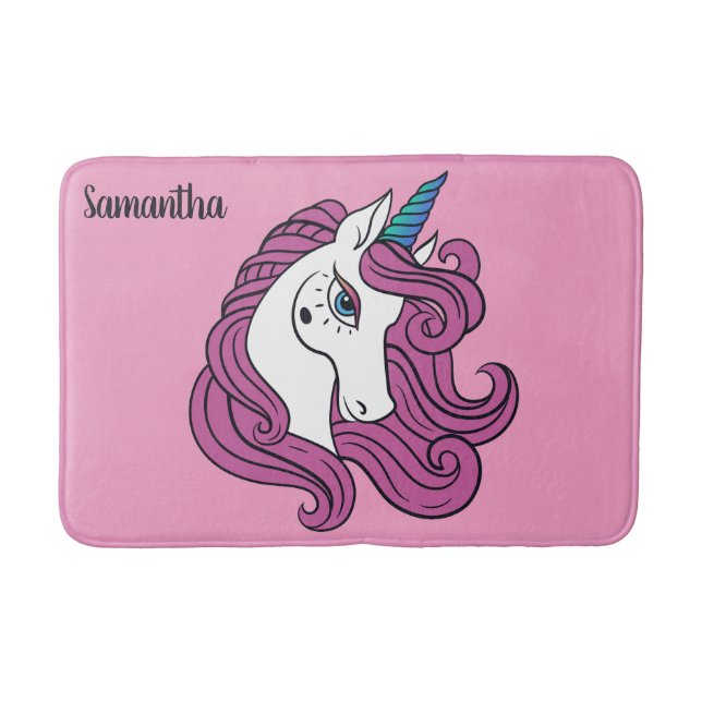 Cute Unicorn custom name & colour bath mats (Front)
