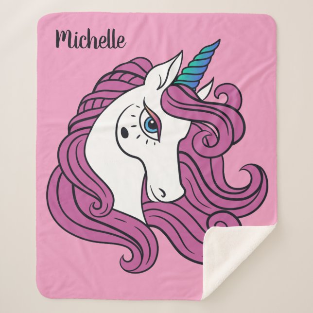 Cute Unicorn custom name & colour blankets (Front)