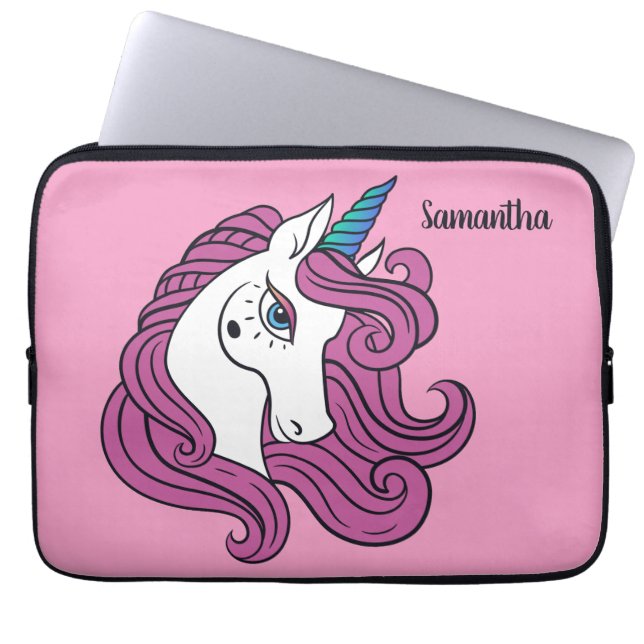 Cute Unicorn custom name & colour laptop sleeves (Front)