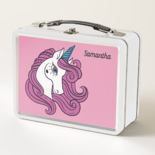 Cute Unicorn custom name & colour lunch boxes