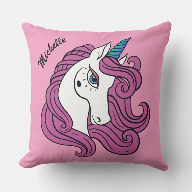 Cute Unicorn custom name & colour throw pillows (Front)