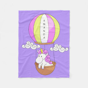 Cute Unicorn custom name fleece blankets