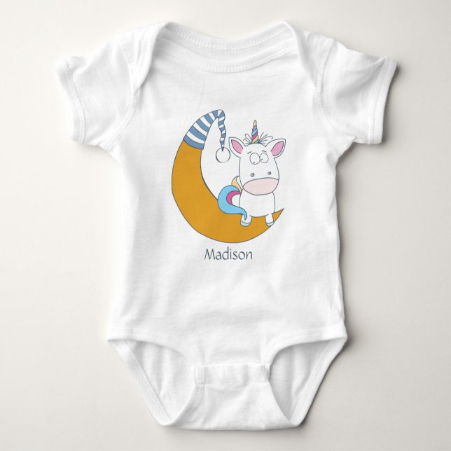Cute Unicorn custom name kids' clothing Baby Bodysuit (Front)