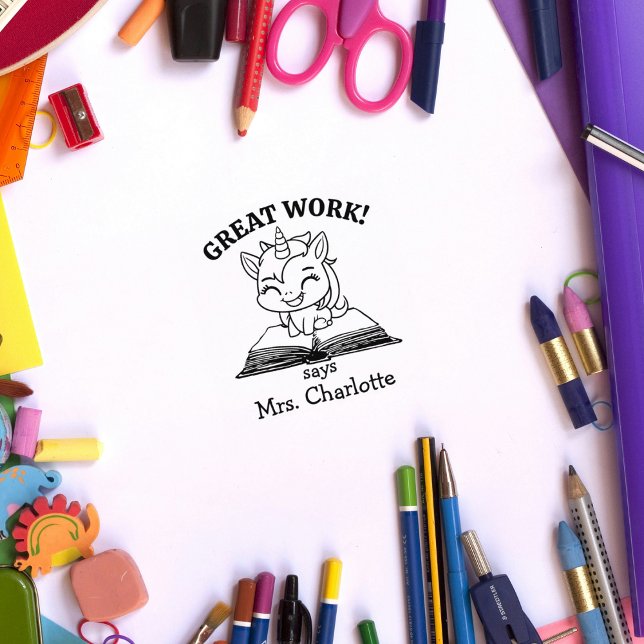 Cute Unicorn Custom Teacher Classroom Great Work Rubber Stamp (Creator Uploaded)