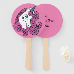 Cute Unicorn custom text & colour hand fan set