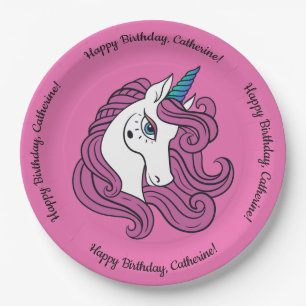 Cute Unicorn custom text & colour paper plates