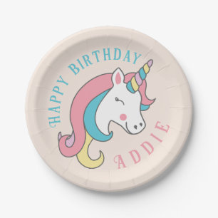 Cute Unicorn customised birthday design Paper Plate