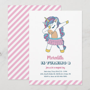 Cute Unicorn Dabbing Kids Girls Birthday Invitation