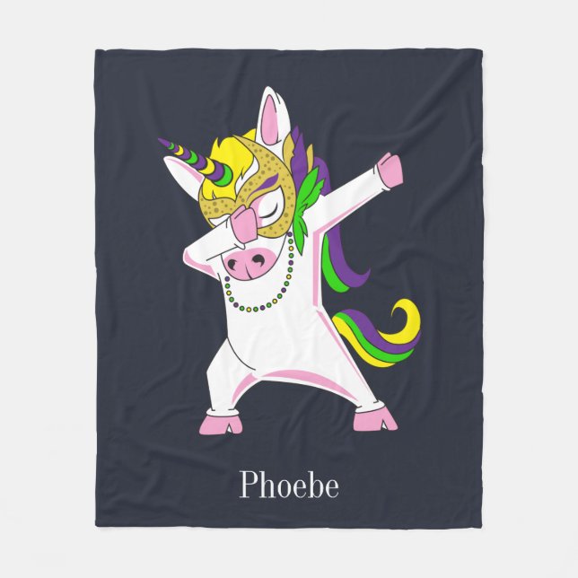 Cute Unicorn Dabbing Purple Pink Fleece Blanket (Front)