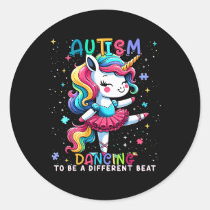 Cute Unicorn Dancing To A Different Beat Autism Aw Classic Round Sticker