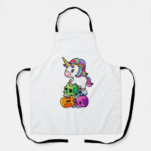 Cute Unicorn & Dead Skulls. Funny Goth Emo Hallowe Apron
