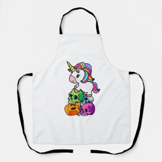 Cute Unicorn & Dead Skulls. Funny Goth Emo Hallowe Apron