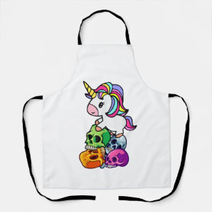 Cute Unicorn & Dead Skulls. Funny Goth Emo Hallowe Apron