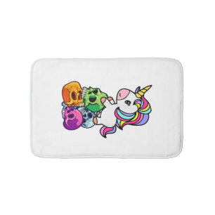 Cute Unicorn & Dead Skulls. Funny Goth Emo Hallowe Bath Mat