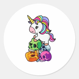 Cute Unicorn & Dead Skulls. Funny Goth Emo Hallowe Classic Round Sticker