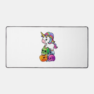 Cute Unicorn & Dead Skulls. Funny Goth Emo Hallowe Desk Mat