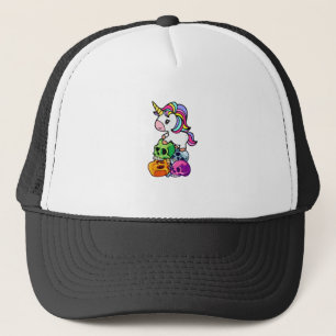 Cute Unicorn & Dead Skulls. Funny Goth Emo Hallowe Trucker Hat