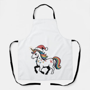 Cute Unicorn Deer Reindeer Christmas Lights Funny  Apron