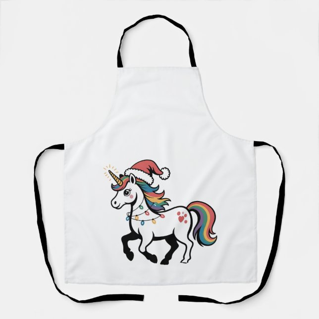 Cute Unicorn Deer Reindeer Christmas Lights Funny  Apron (Front)