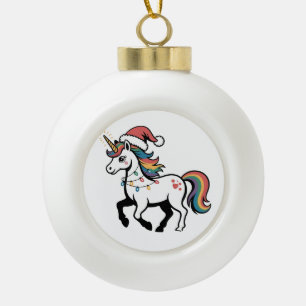 Cute Unicorn Deer Reindeer Christmas Lights Funny  Ceramic Ball Christmas Ornament