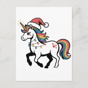Cute Unicorn Deer Reindeer Christmas Lights Funny Holiday Postcard