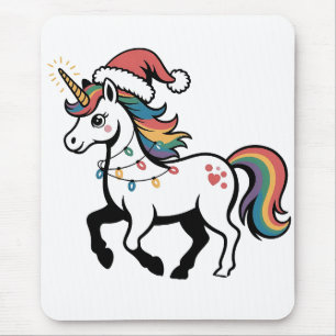 Cute Unicorn Deer Reindeer Christmas Lights Funny Mouse Pad