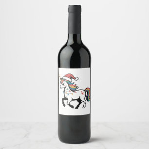 Cute Unicorn Deer Reindeer Christmas Lights Funny Wine Label