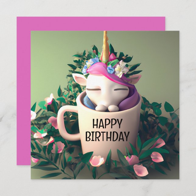 Cute Unicorn Digital Painting Happy Birthday Card (Front/Back)
